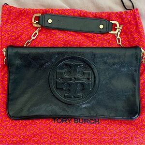 Tory Burch Black Leather Shoulder Clutch